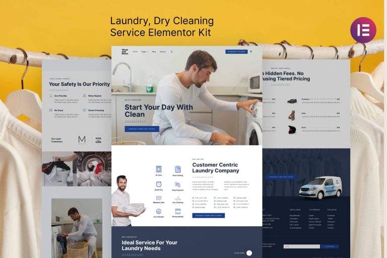 Wash & Rinse - Laundry & Dry Cleaning Service Elementor Template Kit